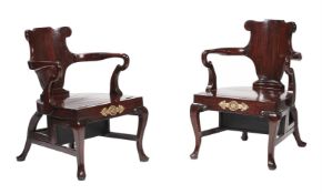 Y A PAIR OF SIMULATED ROSEWOOD METAMORPHIC LIBRARY STEP ARMCHAIRS