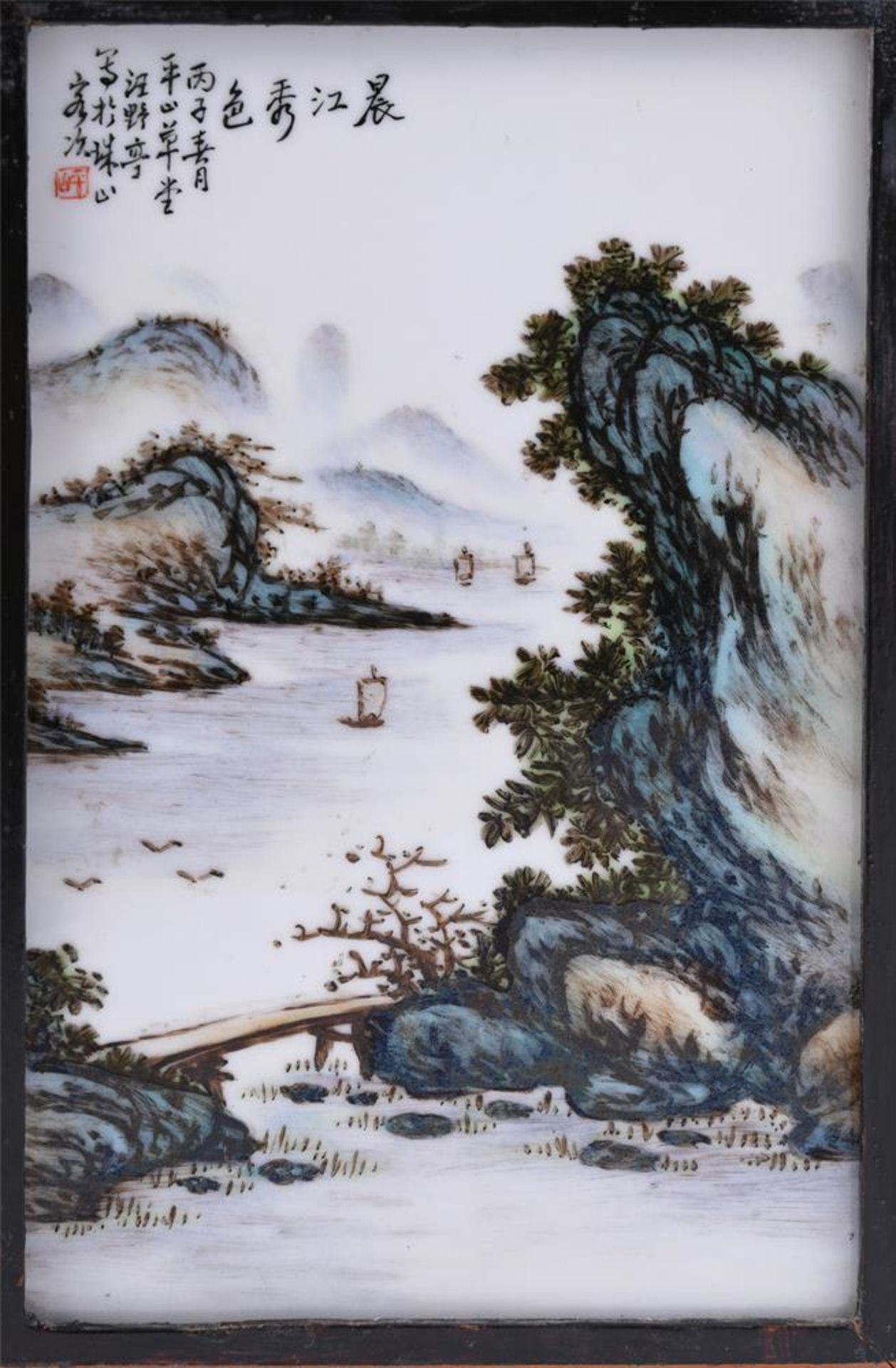A SET OF FOUR CHINESE ENAMELLED 'LANDSCAPE' PORCELAIN PANELS - Bild 5 aus 10