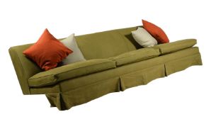 A LARGE GREEN UPHOLSTERED SOFA OR BANQUETTE