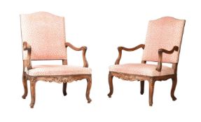 A PAIR OF BEECH ARMCHAIRS IN LOUIS XVI STYLE