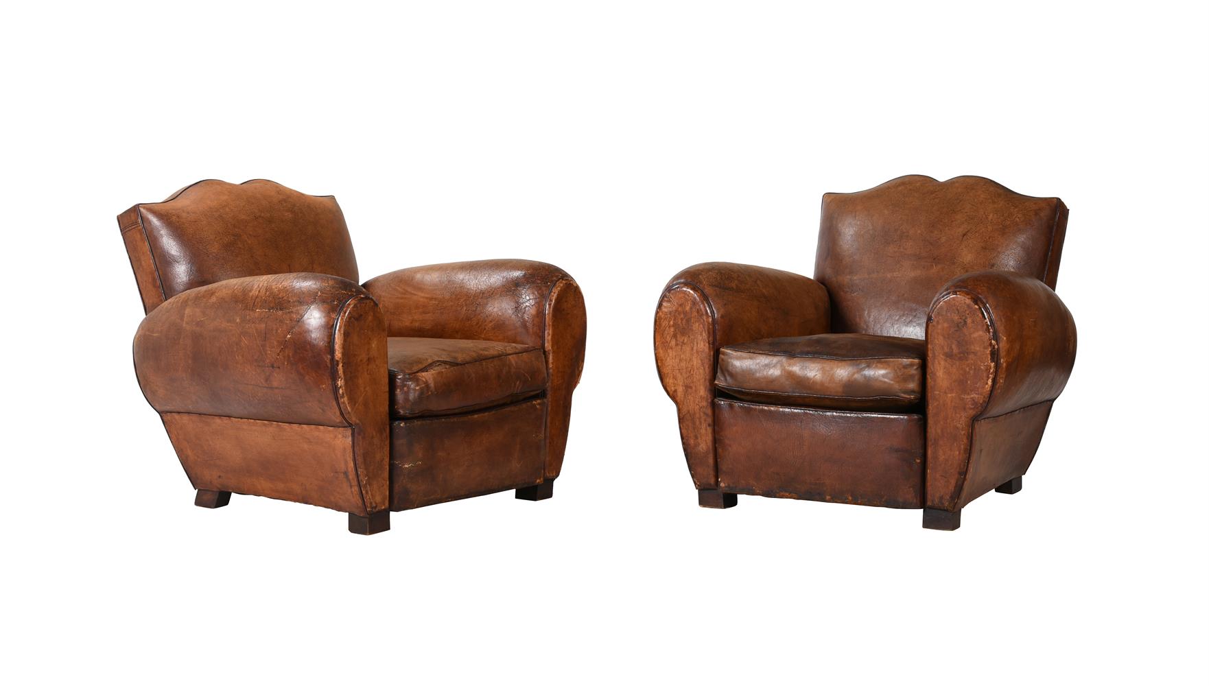A PAIR OF ART DECO LEATHER ARMCHAIRS
