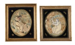 TWO SIMILAR REGENCY SILKWORK PICTURES