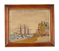 A WOOLWORK PICTURE DEPICTING A SAILOR'S FAREWELL