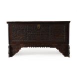 A CARVED HARDWOOD COFFER, PROBABLY OTTOMAN