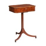 A REGENCY MAHOGANY AND LINE INLAID WORK TABLE