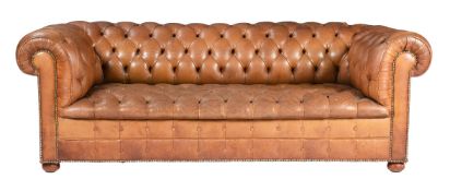 A LEATHER BUTTON BACK CHESTERFIELD TYPE SOFA