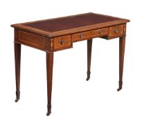 A MAHOGANY AND SATINWOOD BANDED WRITING TABLE, BY JAS SHOOLBRED & CO