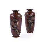 A PAIR OF JAPANESE PATINATED BRONZE VASES