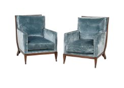 A PAIR OF MODERN WILLIAM SWITZER AND ASSOCIATES GREEN UPHOLSTERED ARMCHAIRS