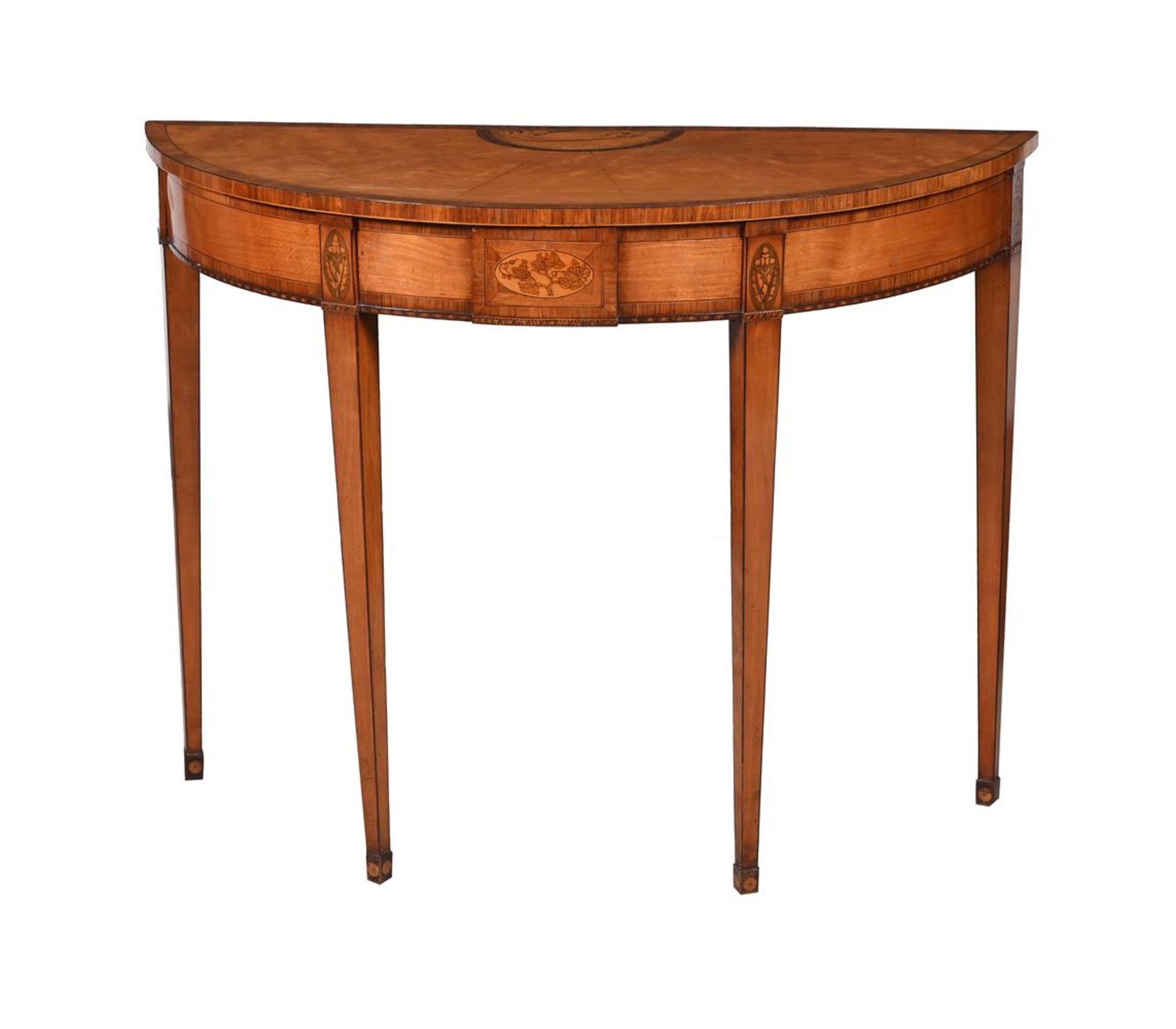 Y A GEORGE III SATINWOOD, TULIPWOOD, AND ROSEWOOD BANDED SIDE TABLE