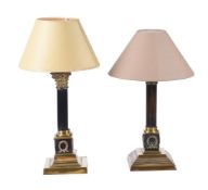 TWO SIMILAR GILT AND PATINATED METAL TABLE LAMPS IN EMPIRE STYLE