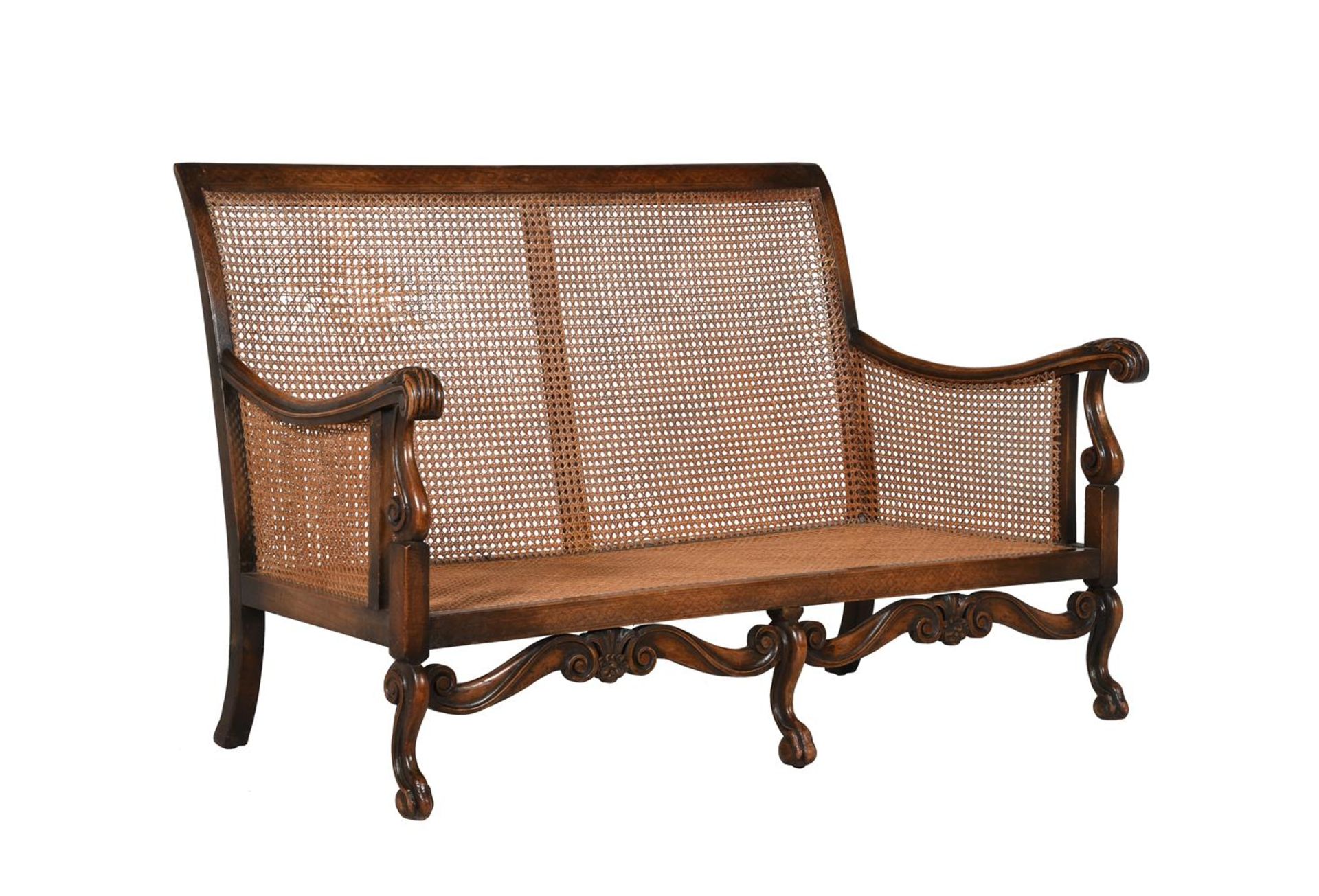 A CARVED BEECH BERGERE SETTEE IN LATE 17TH CENTURY STYLE - Image 4 of 8