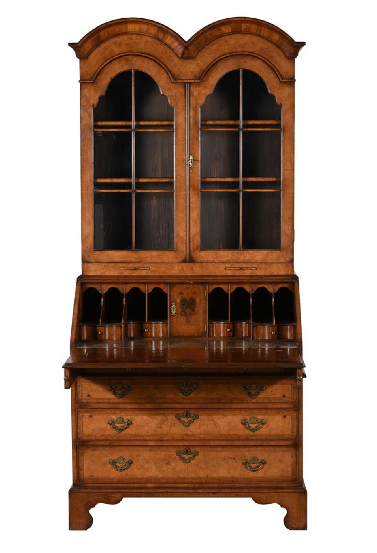 A WALNUT DOUBLE-DOME TOP BUREAU BOOKCASE IN QUEEN ANNE STYLE - Image 2 of 8