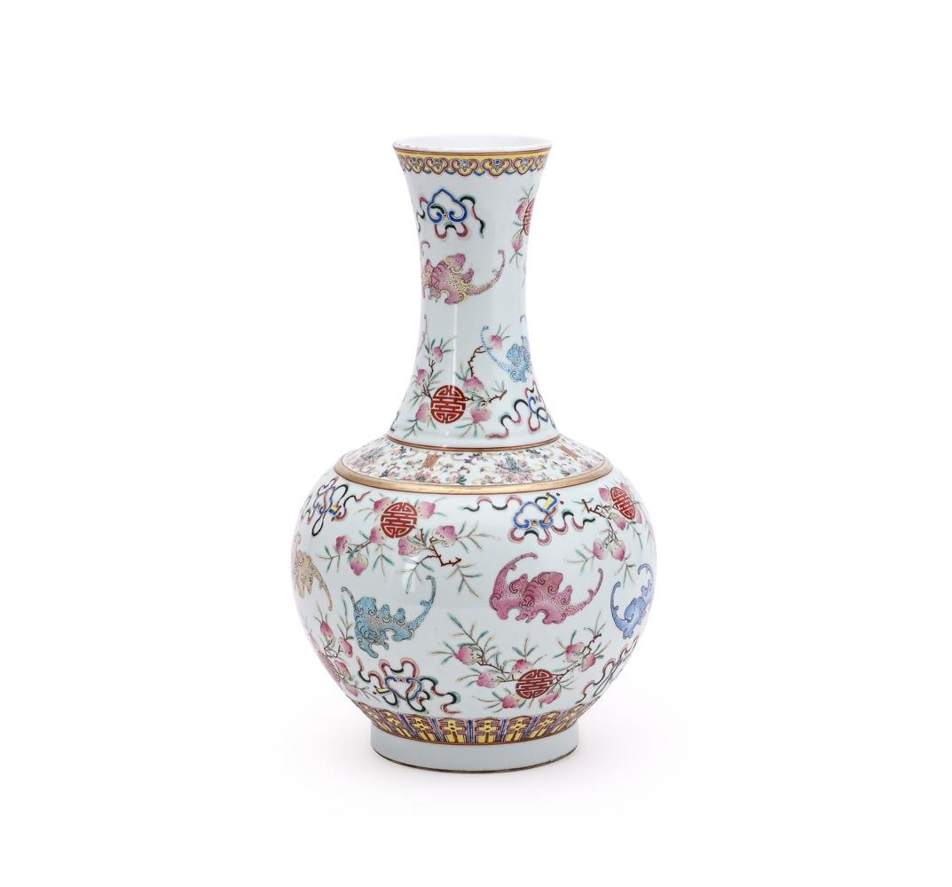 A CHINESE FAMILLE ROSE BOTTLE VASE