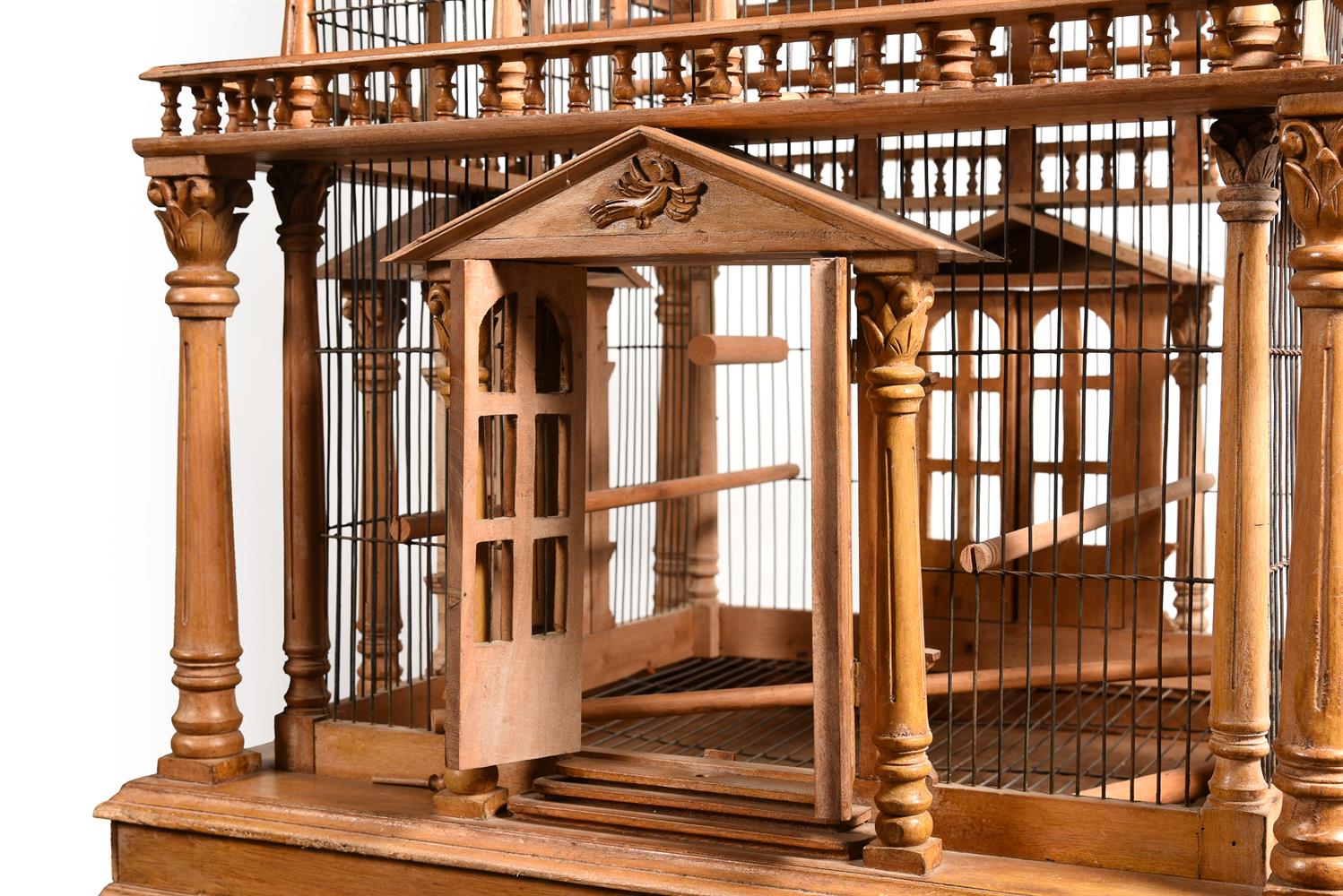 A STRIPPED SOFTWOOD BIRDCAGE ON STAND - Image 3 of 4