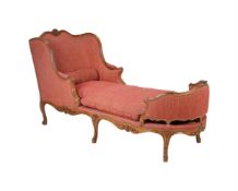 A FRENCH WALNUT AND UPHOLSTERED DUCHESSE OR DAY BED