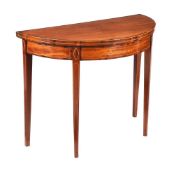 Y A GEORGE III MAHOGANY AND ROSEWOOD BANDED CARD TABLE