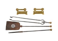 A SET OF THREE GEORGE III STEEL AND BRASS FIRE TOOLS