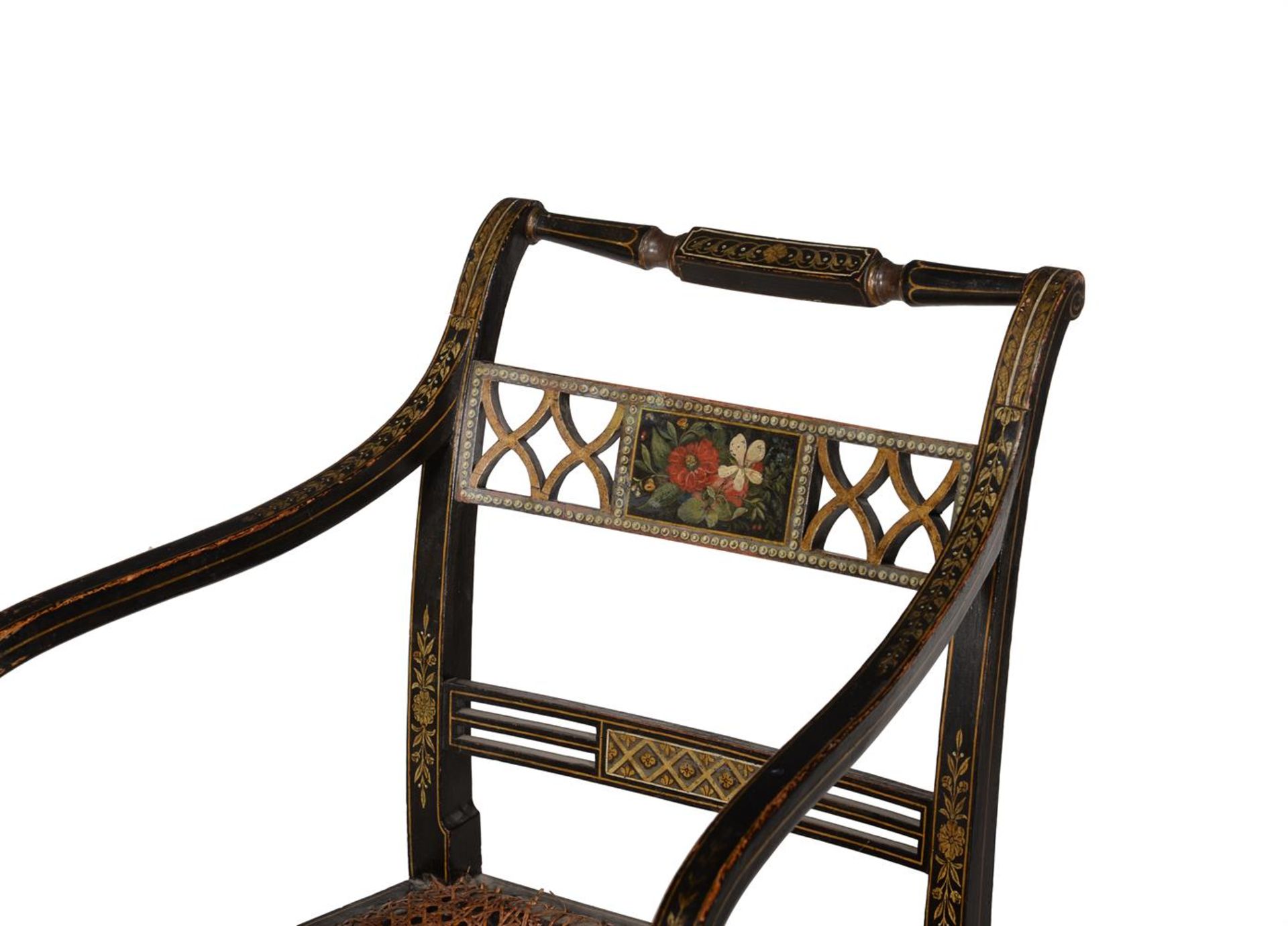 A PAIR OF REGENCY EBONISED, GILT AND POLYCHROME PAINTED ARMCHAIRS - Bild 2 aus 5