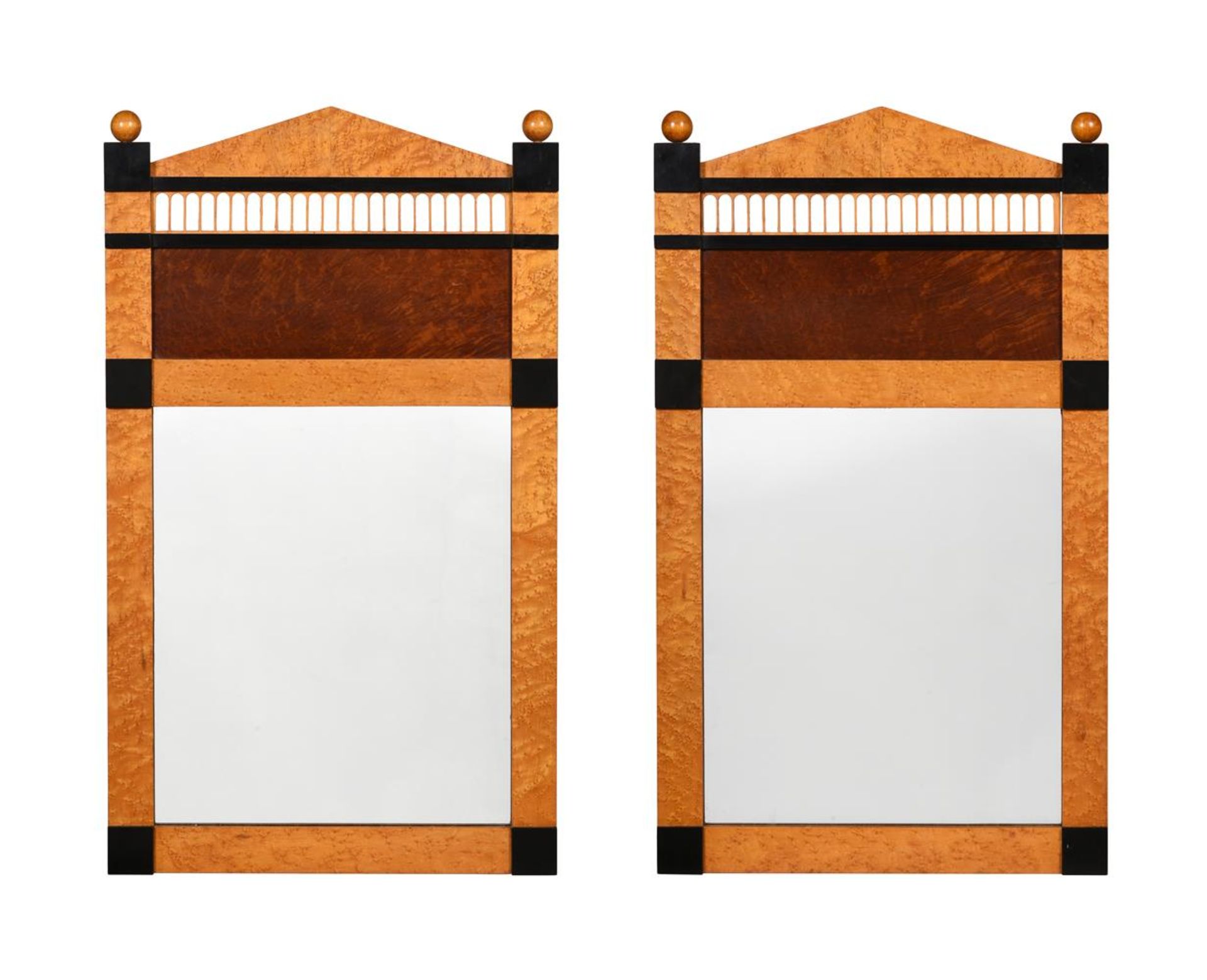 A PAIR OF MAPLE WALL MIRRORS IN BIEDERMEIR STYLE