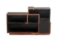 Y AN EBONISED AND SIMULATED ROSEWOOD SHAPED RECTANGULAR BOOKCASE