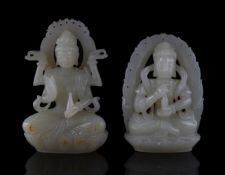 TWO CHINESE CELADON JADE BUDDHA