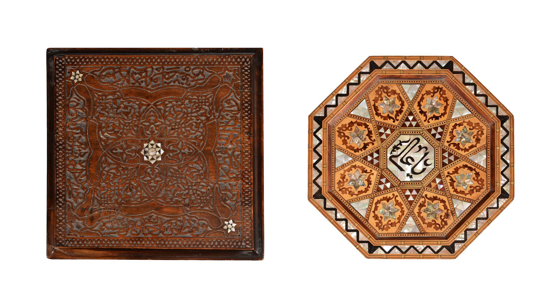 Y TWO MOORISH MIXED WOOD AND MOTHER OF PEARL INLAID TABLES - Image 2 of 4