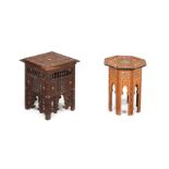 Y TWO MOORISH MIXED WOOD AND MOTHER OF PEARL INLAID TABLES