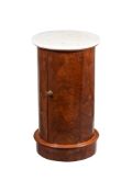 A VICTORIAN MAHOGANY AND MARBLE TOP PEDESTAL BEDSIDE CABINET