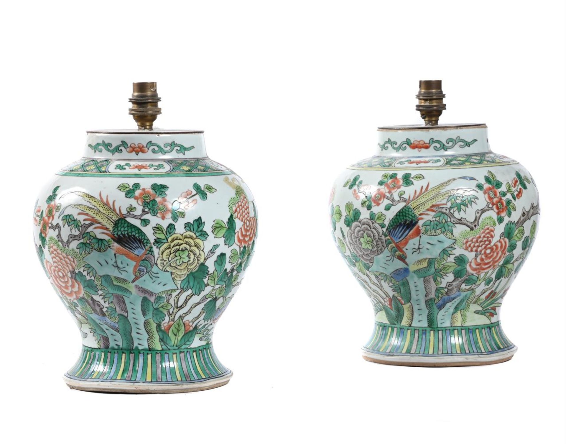 A PAIR OF CHINESE FAMILLE VERTE BALUSTER VASES