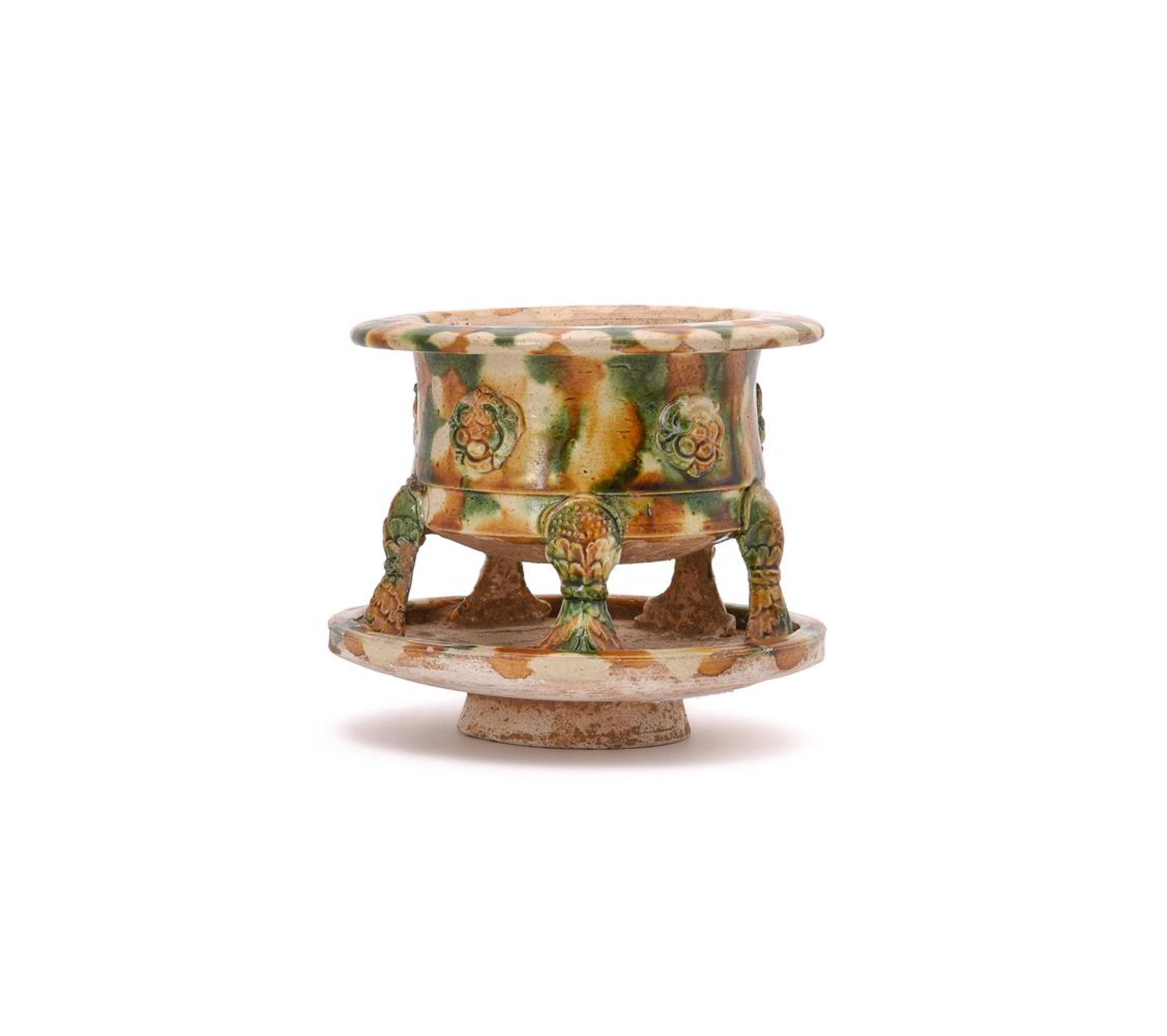 AN UNUSUAL CHINESE SANCAI-GLAZED POTTERY CENSER