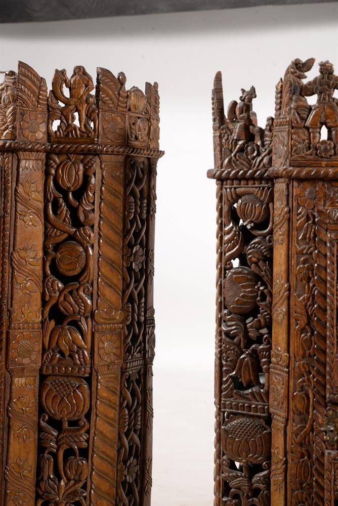 TWO SIMILAR CARVED PEARWOOD AND FRUITWOOD WALL CABINETS IN JAMES I STYLE - Image 6 of 7