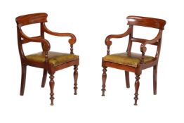 A PAIR OF WILLIAM IV MAHOGANY OPEN ARMCHAIRS
