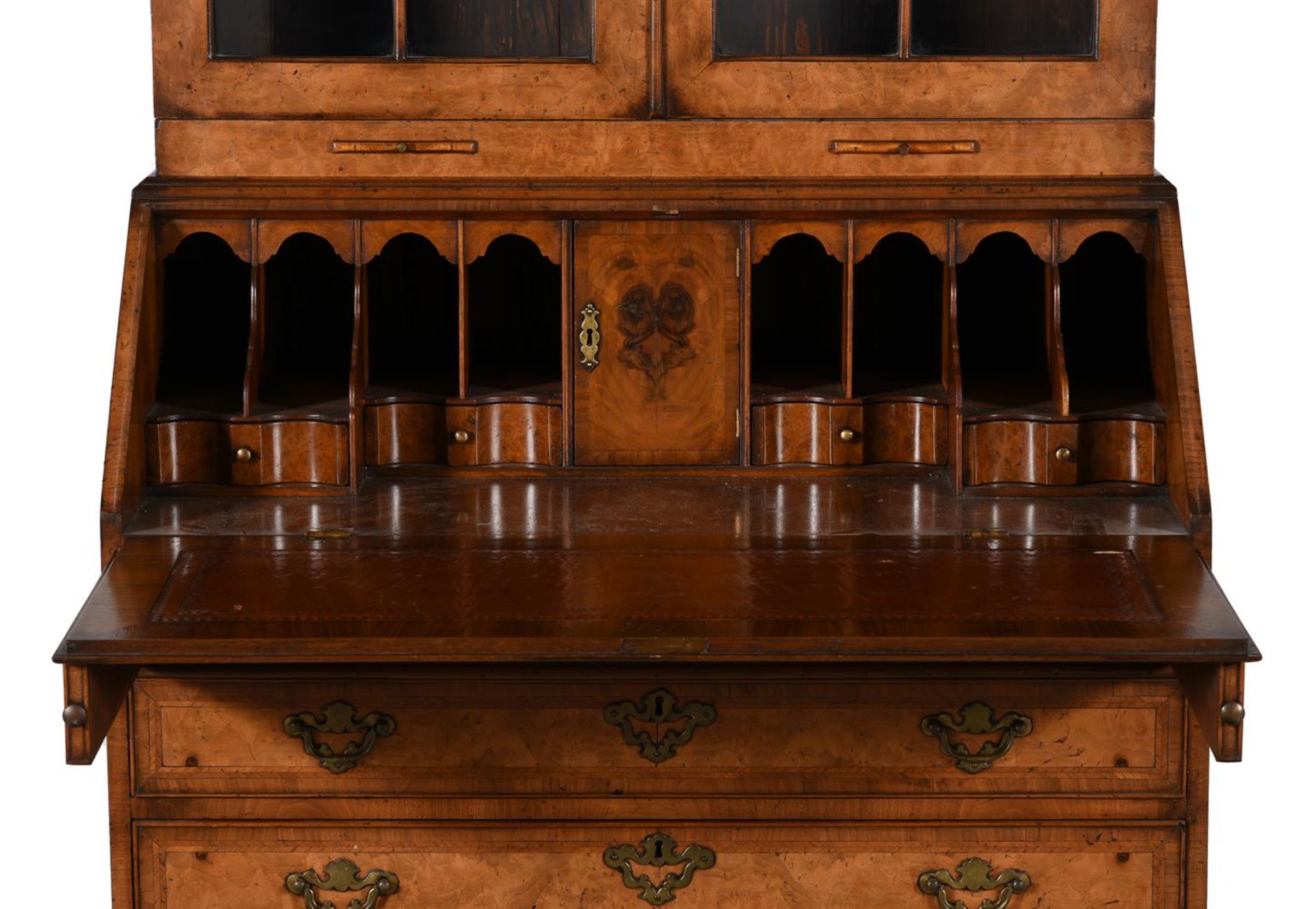 A WALNUT DOUBLE-DOME TOP BUREAU BOOKCASE IN QUEEN ANNE STYLE - Image 3 of 8