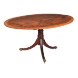 A REGENCY MAHOGANY AND SATINWOOD CROSSBANDED OVAL CENTRE TABLE