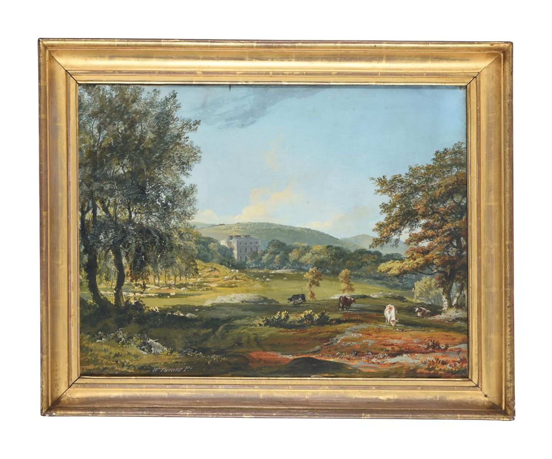 ENGLISH SCHOOL (19TH CENTURY), LANDSCAPE WITH CATTLE GRAZING BEFORE A COUNTRY HOUSE - Image 2 of 3