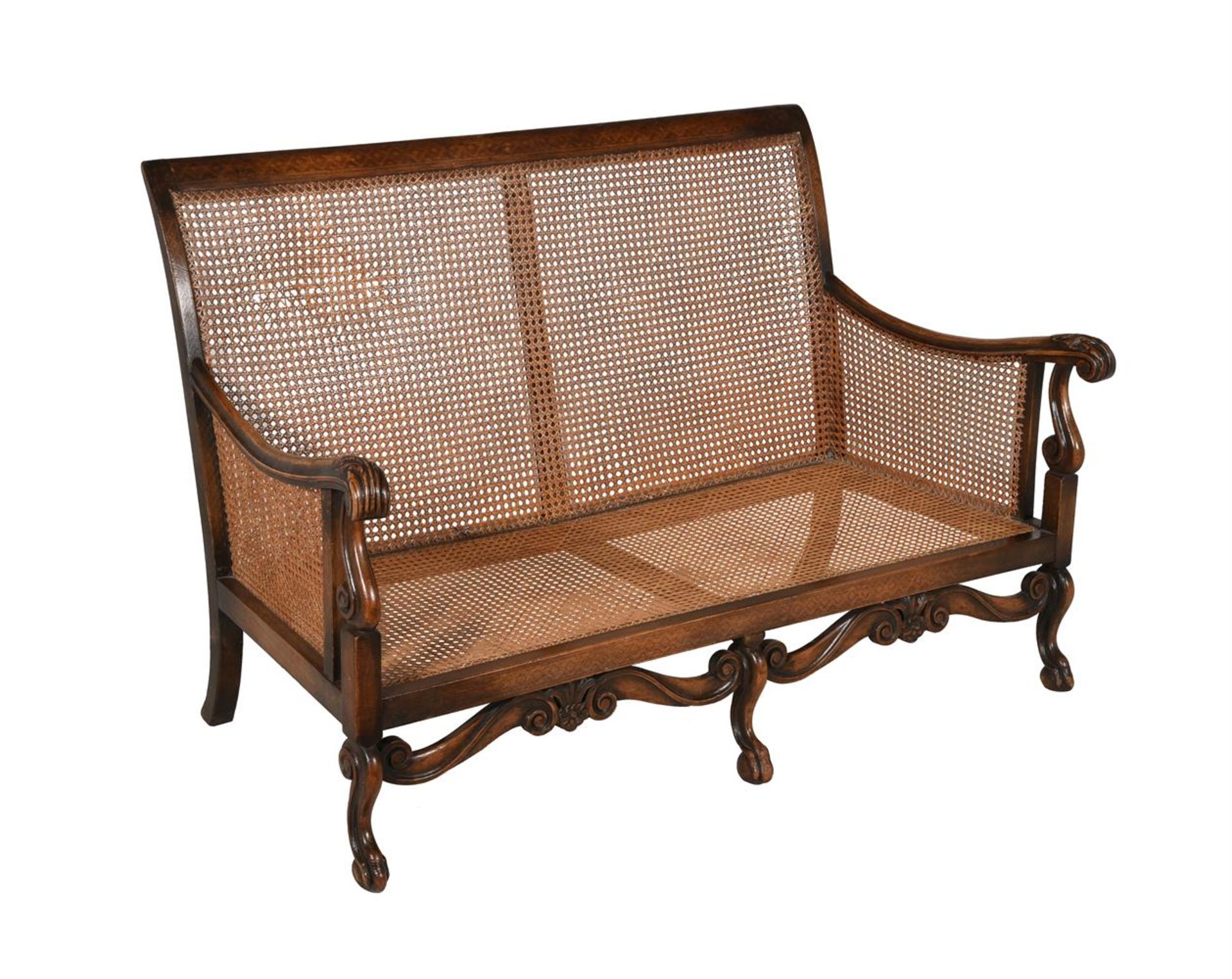 A CARVED BEECH BERGERE SETTEE IN LATE 17TH CENTURY STYLE - Image 5 of 8