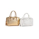 PRADA, A WHITE OSTRICH LEATHER HANDBAG