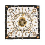 HERMÈS, LES CLES, A CREAM AND BLACK SILK SCARF