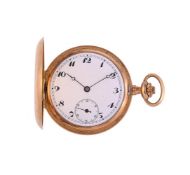 UNSIGNED, A GOLD COLOURED SLIM LINE FULL KEYLESS WIND FULL HUNTER POCKET WATCH