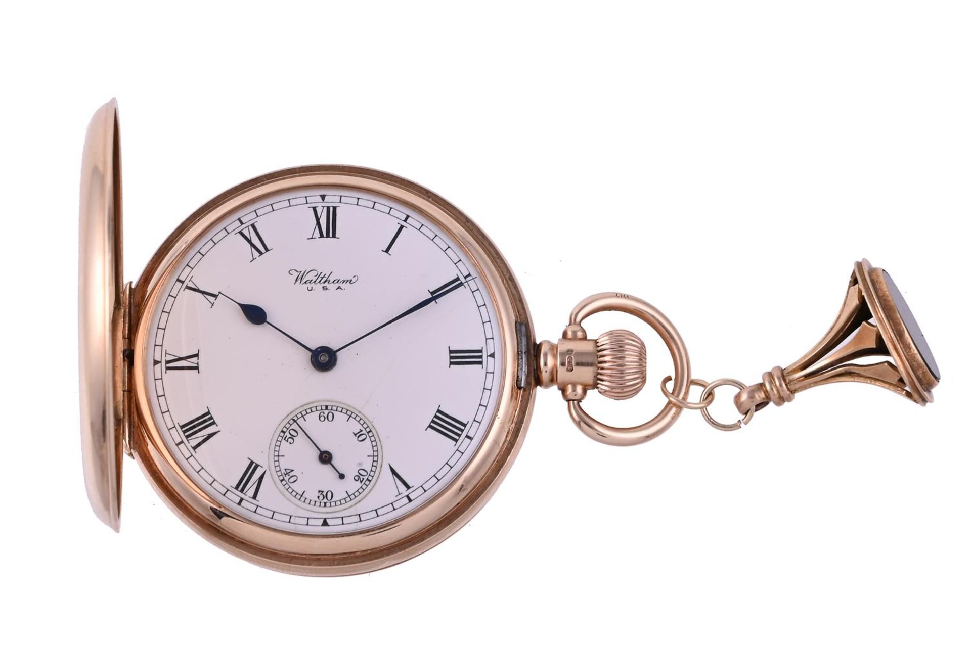 WALTHAM, A 9 CARAT GOLD KEYLESS WIND FULL HUNTER POCKET WATCH