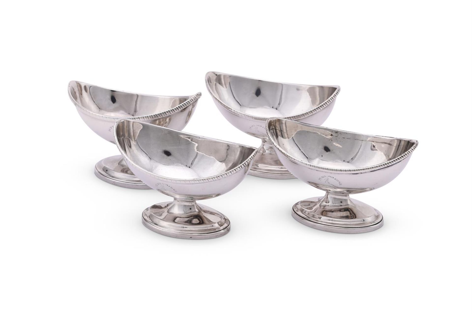 A SET OF FOUR GEORGE III SILVER NAVETTE SALTS - Image 2 of 3