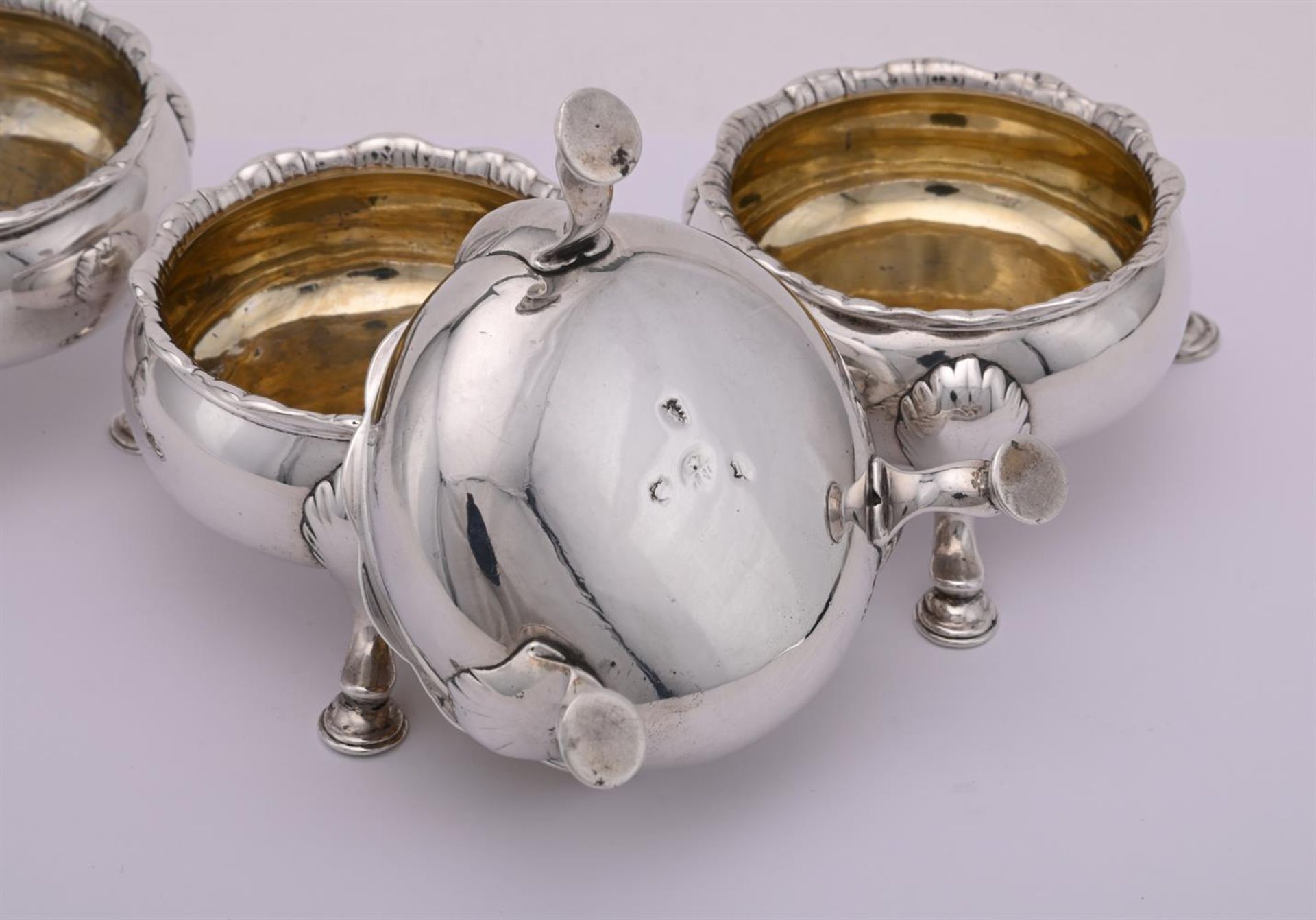 A SET OF FOUR GEORGE II SILVER CAULDRON SALTS - Image 2 of 2