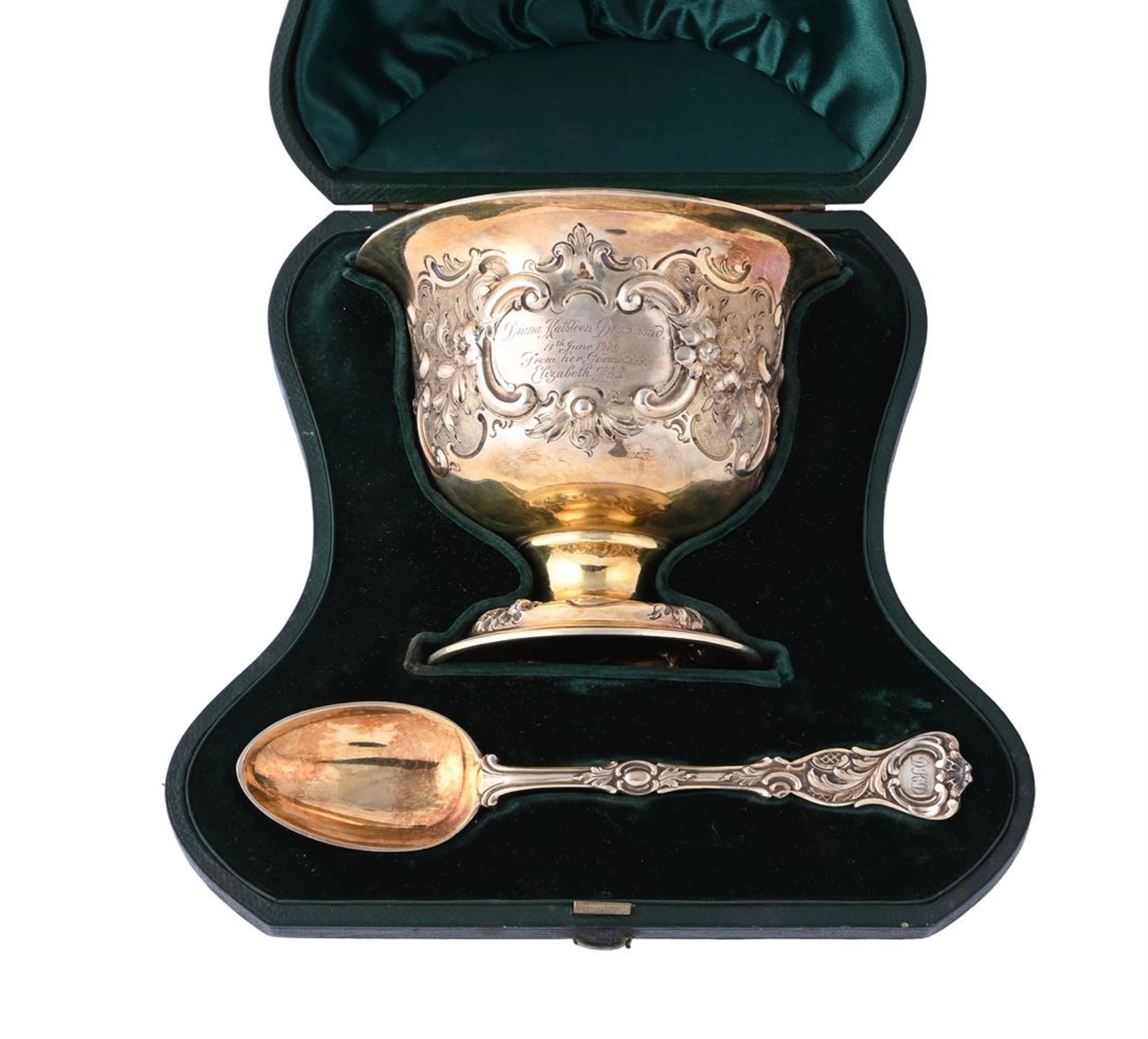 A CASED VICTORIAN SILVER GILT PEDESTAL BOWL AND SPOON - Image 2 of 2