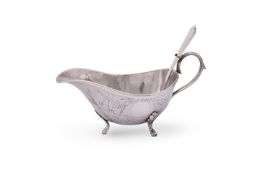 A CHINESE SILVER OVAL SAUCE BOAT AND SAUCE LADLE