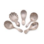 FIVE SILVER CADDY SPOONS