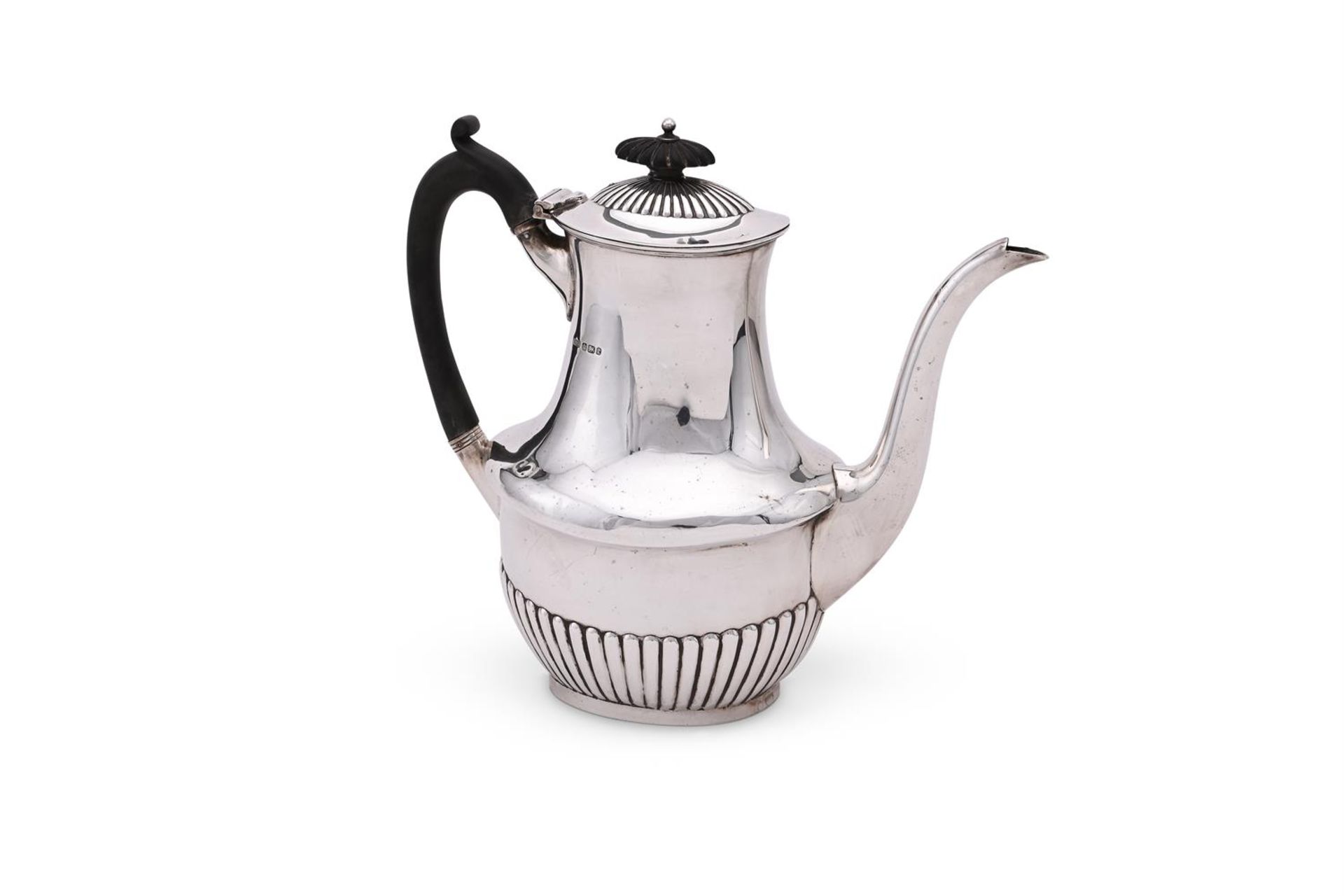 A VICTORIAN SILVER OVAL HALF LOBED COFFEE POT