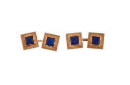 A PAIR OF 1970S ITALIAN LAPIS LAZULI AND GOLD COLOURED CUFFLINKS