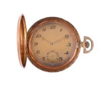 UNSIGNED, A GOLD COLOURED KEYLESS WIND FULL HUNTER POCKET WATCH