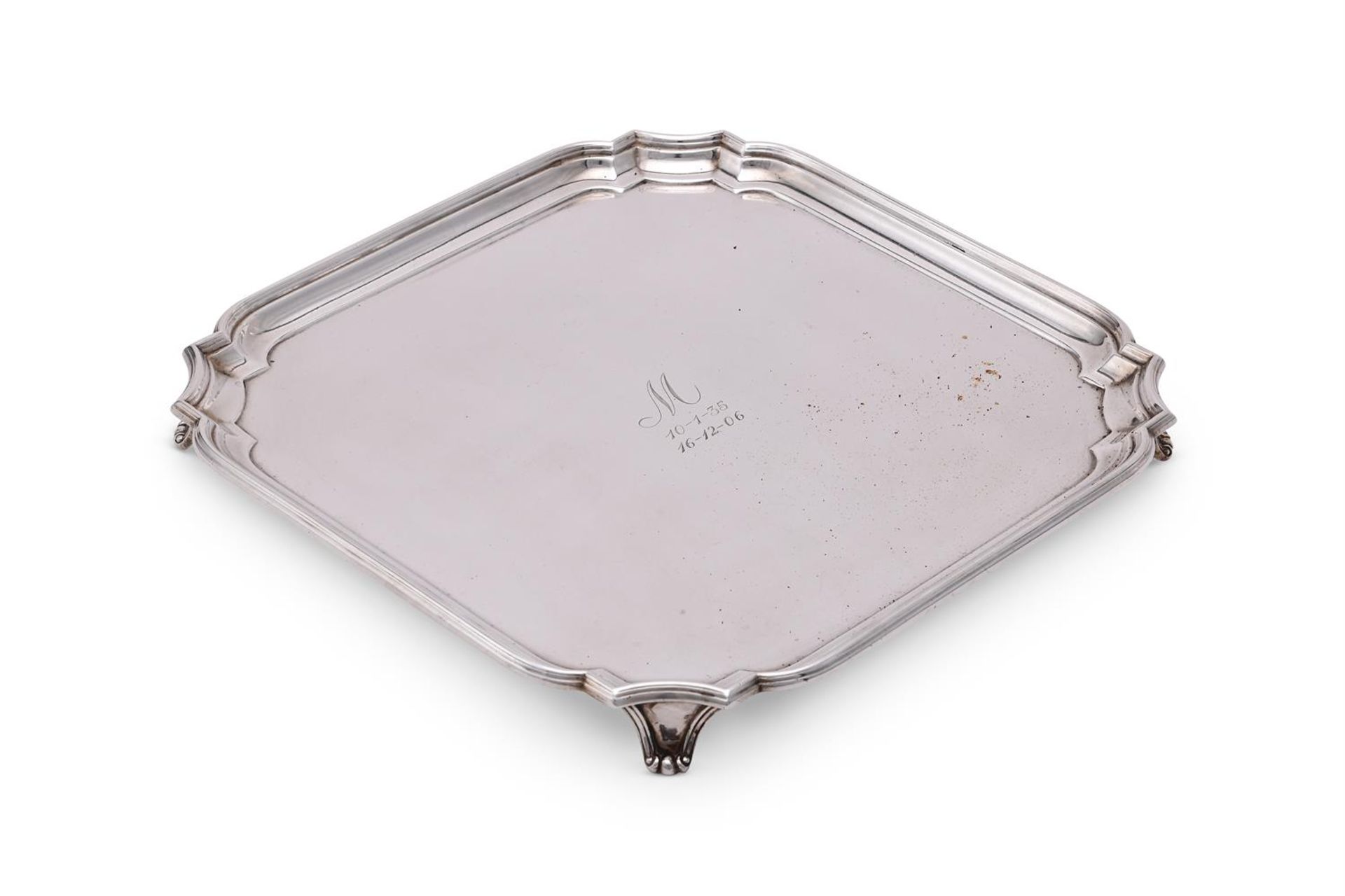 A SILVER SHAPED SQUARE SALVER - Image 2 of 3